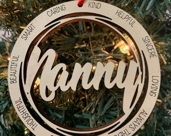 Nanny Ornament, Engraved Wood Nanny Ornament, Grandma Ornament, Gift for Nanny, Nanny Gift, gift from grandkids, Nana ornament