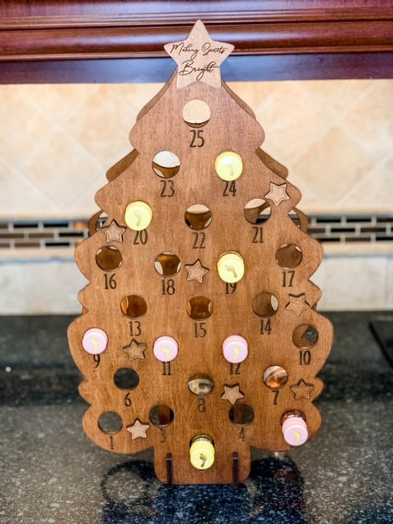 Wooden Christmas Tree Mini Wine Bottle Advent Calendar Etsy