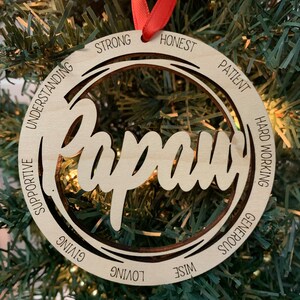 Papaw Wood Ornament, Custom Engraved Ornament, Grandpa Ornament, Gift for Papaw, Papaw Christmas Ornament, Papaw gifts, gift from grandkids