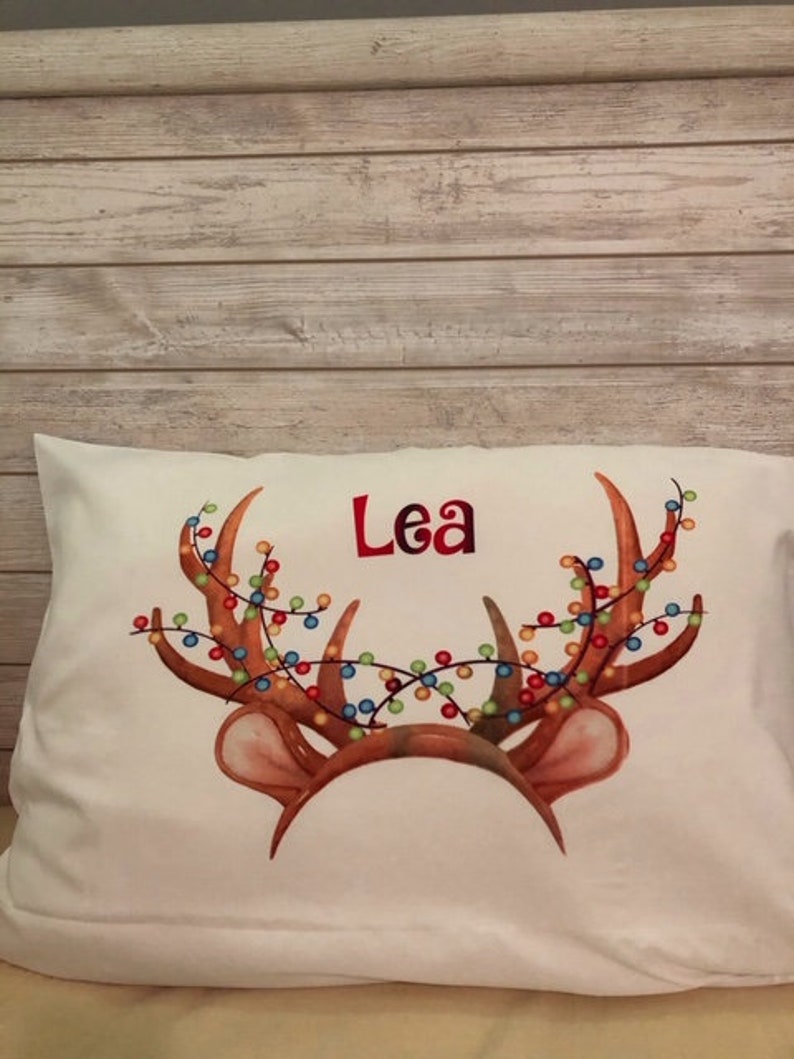 Personalized Kids Christmas Pillowcase Reindeer Antler Etsy