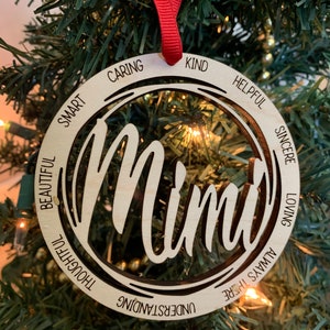 Mimi Wood Ornament, Laser Engraved Mimi Ornament, Grandma Ornament, Gift for Mimi, Gift for Grandma