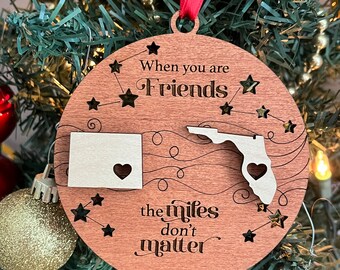 Long Distance Friendship, Long Distance Gift, Best Friend Ornament, Long Distance Ornament, Miles apart ornament, Friendship Ornament