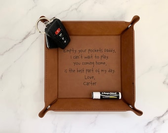 Engraved Valet Tray for Dad, Personalized Leather Catch-All Tray, Custom Gift for Him, Father’s Day, Birthday or Christmas Present
