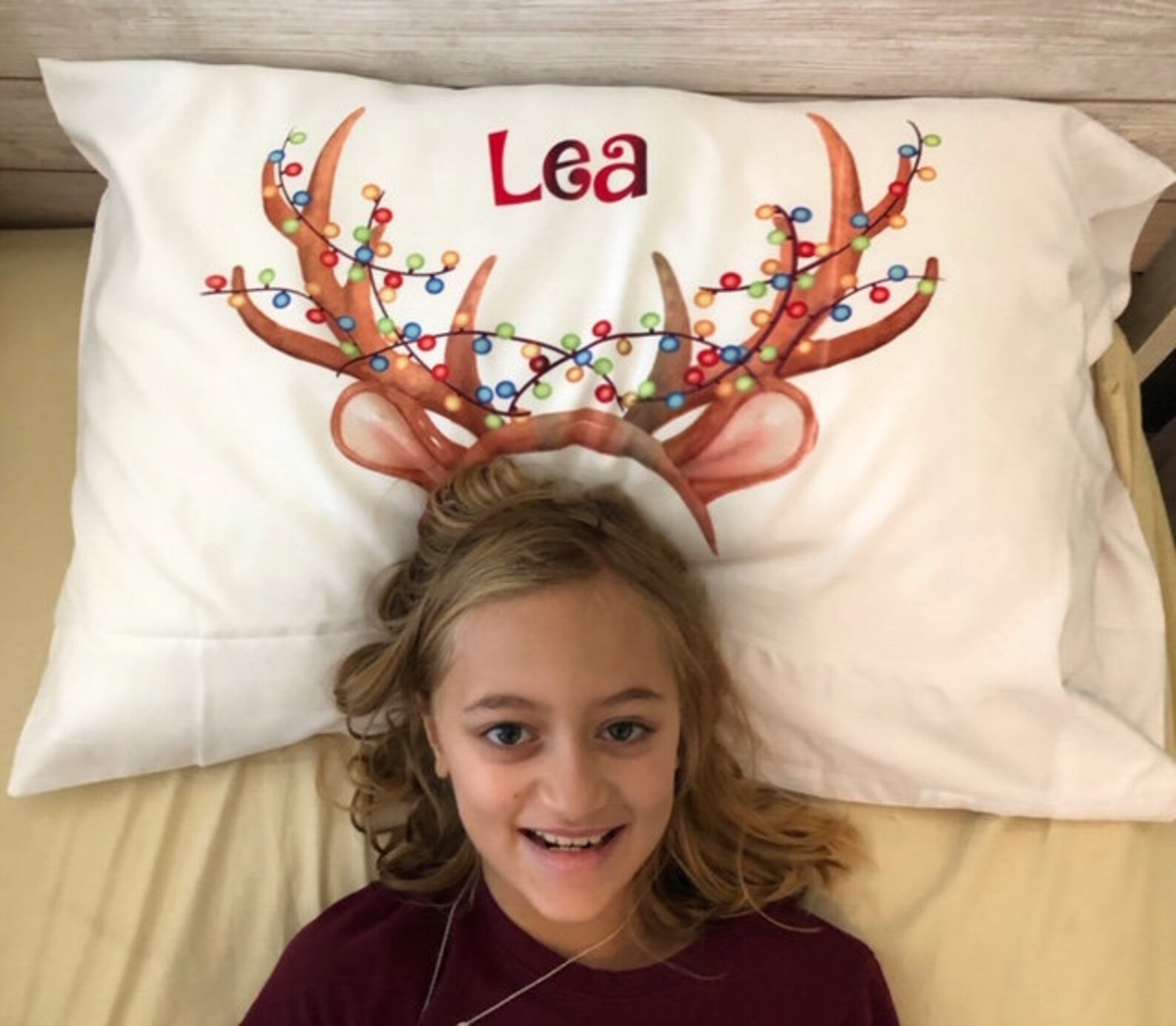 Personalized Kids Christmas Pillowcase Reindeer Antler Etsy
