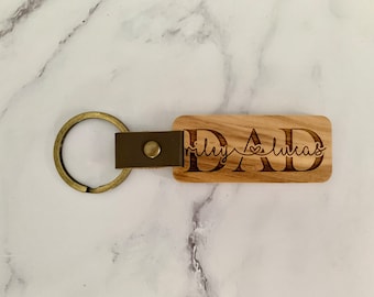 Personalized Dad Keychain, Custom gift for dad, Father’s Day gift, Dad wood keychain, gift from kids to dad, personalized dad gifts