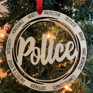 Police Wood Ornament, Laser Engraved Police Ornament, Police Ornament, Gift for Police Officer