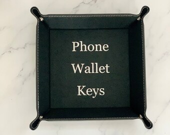 Engraved Valet Tray, Catch all tray for men, Leatherette tray, gift for dad, Christmas gift from kids, personalized catch all tray