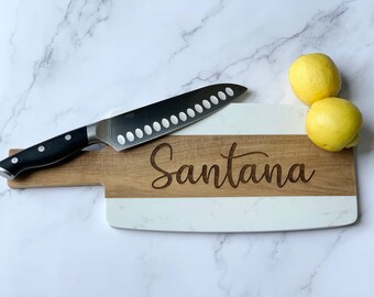 Acacia cutting board personalized marble and wood cutting board, unique wedding gifts for couple, custom charcuterie board with handle, new