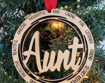 Aunt Wood Ornament, Laser Engraved Aunt Ornament, Aunt Ornament, Gift for Aunt