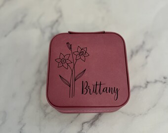 Birth Month Flower, Personalized jewelry box, jewelry travel case, birth flower gift, personalized jewelry case, Mothers Day Gift, custom