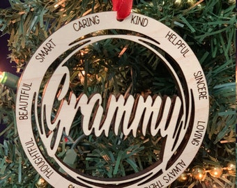 Grammy Christmas Tree Wood Ornament, Laser Engraved Grandma Ornament, Grammy Ornament, Gift for Grammy, Grandma gift