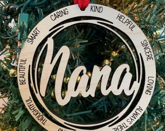 Nana Wood Ornament, Laser Engraved Nana Ornament, Grandma Ornament, Gift for Grandma