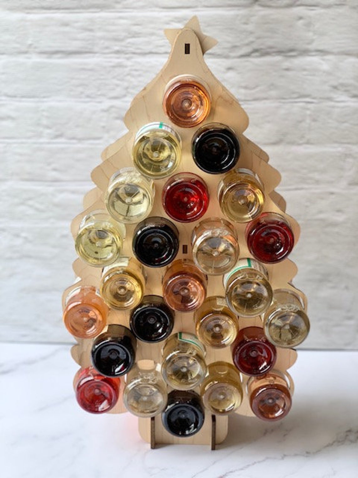Wooden Christmas Tree Mini Wine Bottle Advent Calendar Etsy