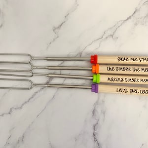 Smores roasting sticks, fire pit roasting skewers, campfire sticks, personalized smore sticks, marshmallow roasting sticks, custom smores