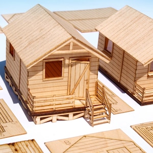2pcs Wooden Lodge Cabin Kit: HO Scale Model Railway Diorama