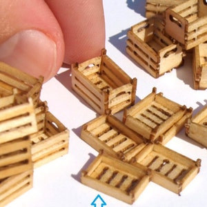2 Built Miniature Wooden Crates: HO OO Scale Dollhouse Diorama