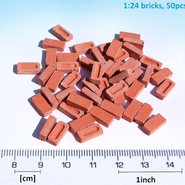 1:24 Miniature Bricks 50pc Red G scale model dollhouse diorama wargame modellbau