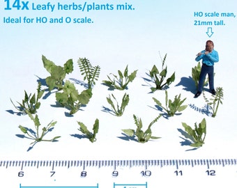14x HO Scale Leafy Herbs: Model Railway Diorama Plants