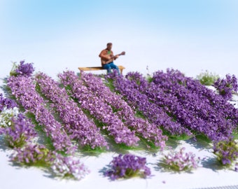 Miniature Provence Lavender Field Flower Tufts mix HO O scale model railway & dollhouse diorama