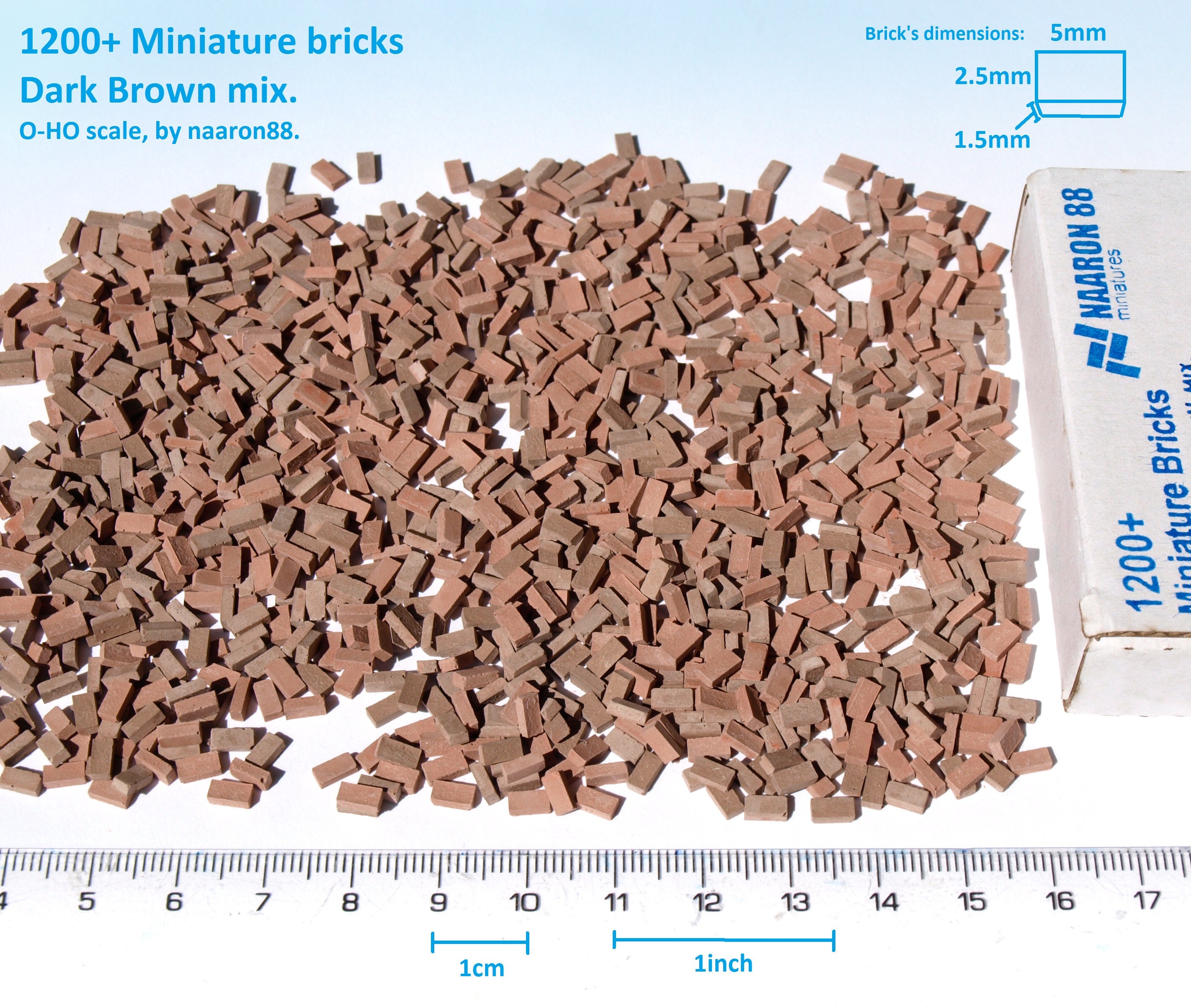 1200 Miniature Bricks O Scale 1:48 Dark Brown Old Mix, for