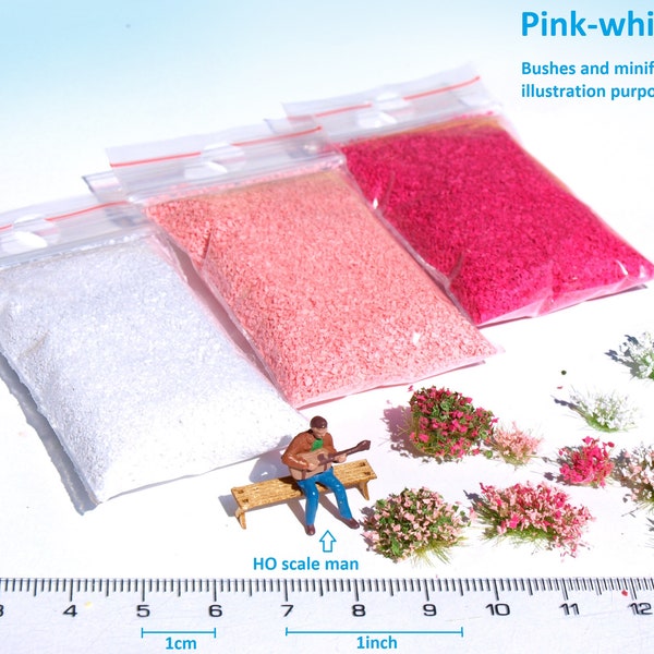 Miniature Flower Rose Petals blooms leaves set Pink White mix HO O scale model railway & dollhouse diorama