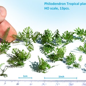 Piante della giungla tropicale, cespugli e mix di filodendri per diorama in miniatura in scala HO OO e terreno per modellismo ferroviario