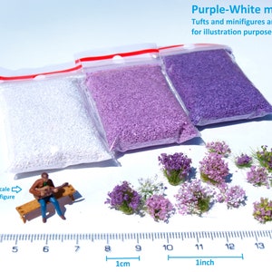 Petali di fiori in miniatura, set di foglie di lavanda, mix viola e viola, modello ferroviario in scala HO O e diorama per casa delle bambole