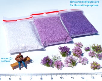 Miniature Flower Petals flock lavendar leaves set Purple violet mix HO O scale model railway & dollhouse diorama