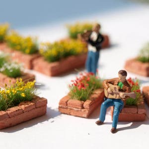 2x Miniatur Blumen Pflanzgefäße HO O Modelleisenbahn Diorama Puppenhaus Landschaft 1:87