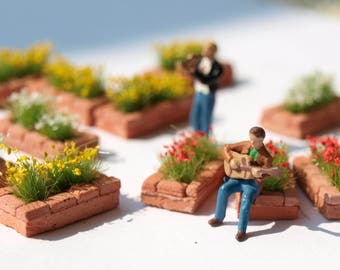 2x Miniature Brick Flower Planters HO O Scale Model Railway