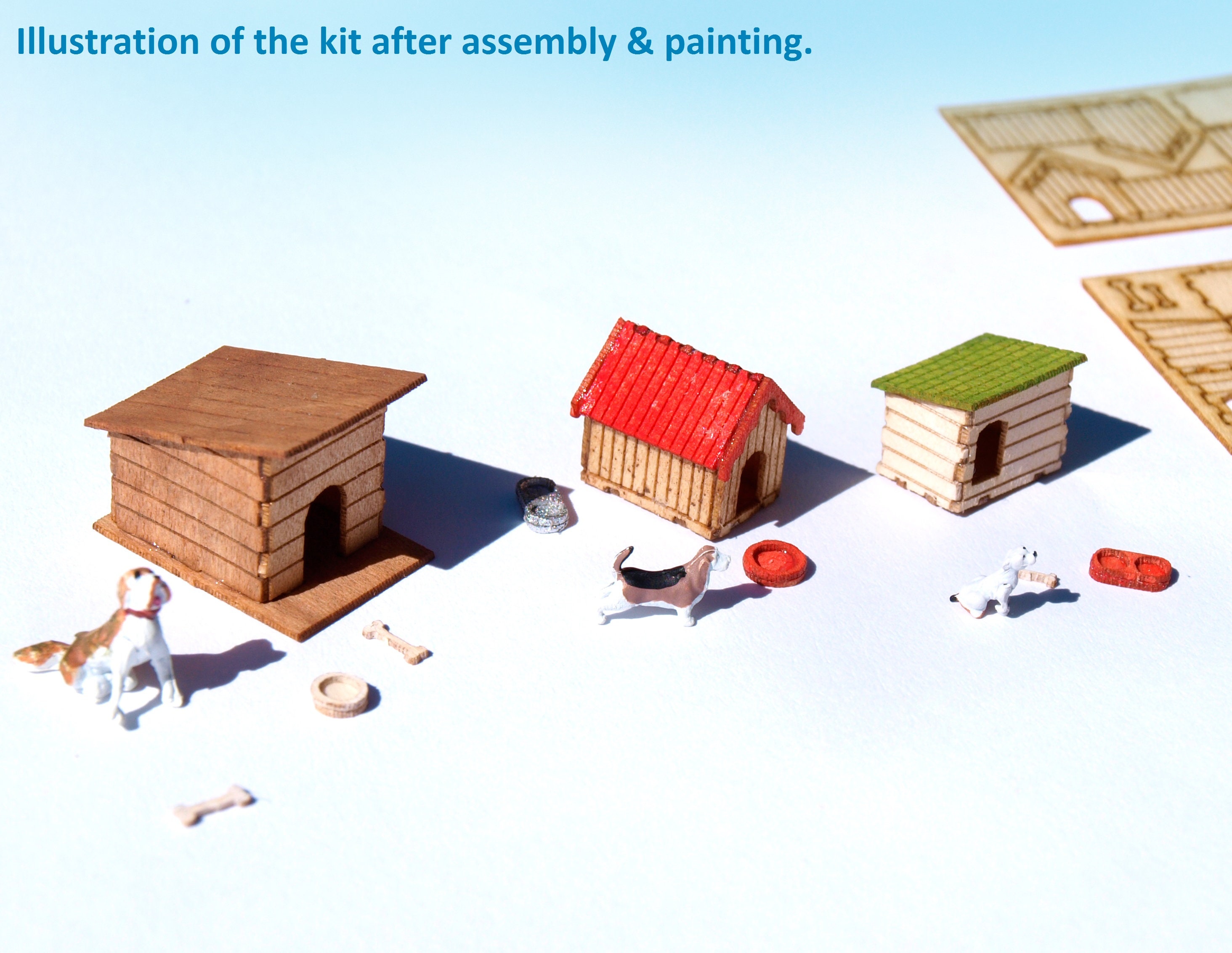 ミニチュア犬小屋キット：HOスケールモデルジオラマ（3個セット