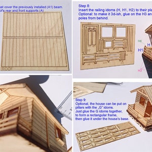 2 Stück Miniatur-Holzhütten-Modellbausatz, HO 1:87 Haus für Eisenbahn-Puppenhaus-Wargame-Diorama Bild 8