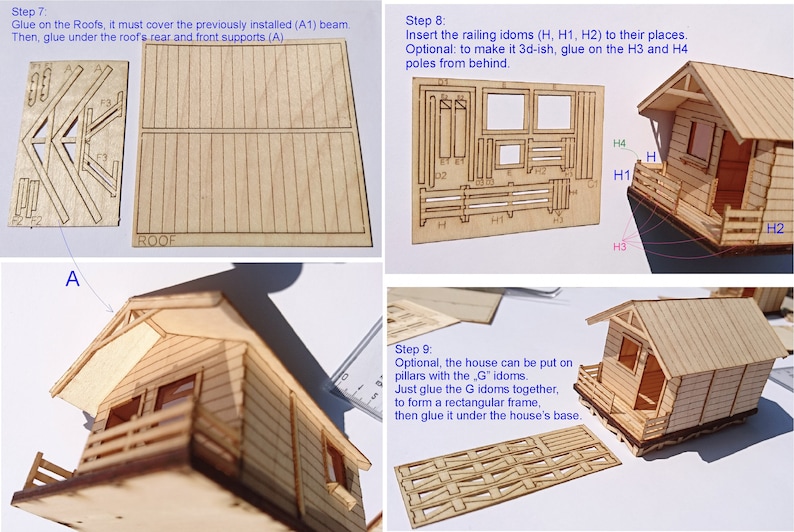 2 Stück Miniatur-Holzhütten-Modellbausatz, HO 1:87 Haus für Eisenbahn-Puppenhaus-Wargame-Diorama Bild 8