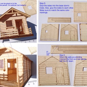 2 Stück Miniatur-Holzhütten-Modellbausatz, HO 1:87 Haus für Eisenbahn-Puppenhaus-Wargame-Diorama Bild 7
