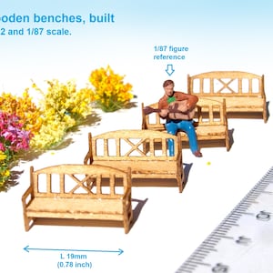 4x Panchine in legno in miniatura costruite in scala HO per diorama di panchine da giardino e parco ferroviario in scala 1/72 e 1/87