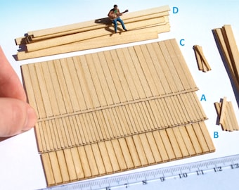 100pcs+ Miniature laser cut wood planks HO / O scale lumber model building kit for dollhouse, wargame diorama scenery.