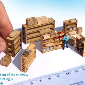 Scaffale in miniatura scaffale KIT HO OO scala modello stoccaggio diorama casa delle bambole 87