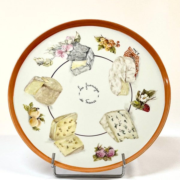 Plateau à fromages peint à la main sur porcelaine - décor des fromages de France -