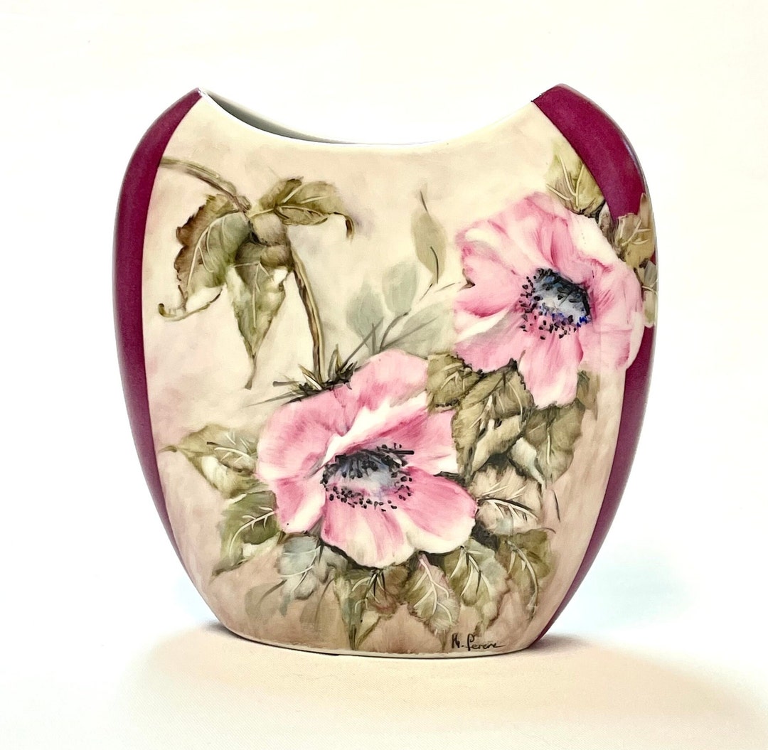 Vase desgn en porcelane pent à la man décor floral - Etsy France