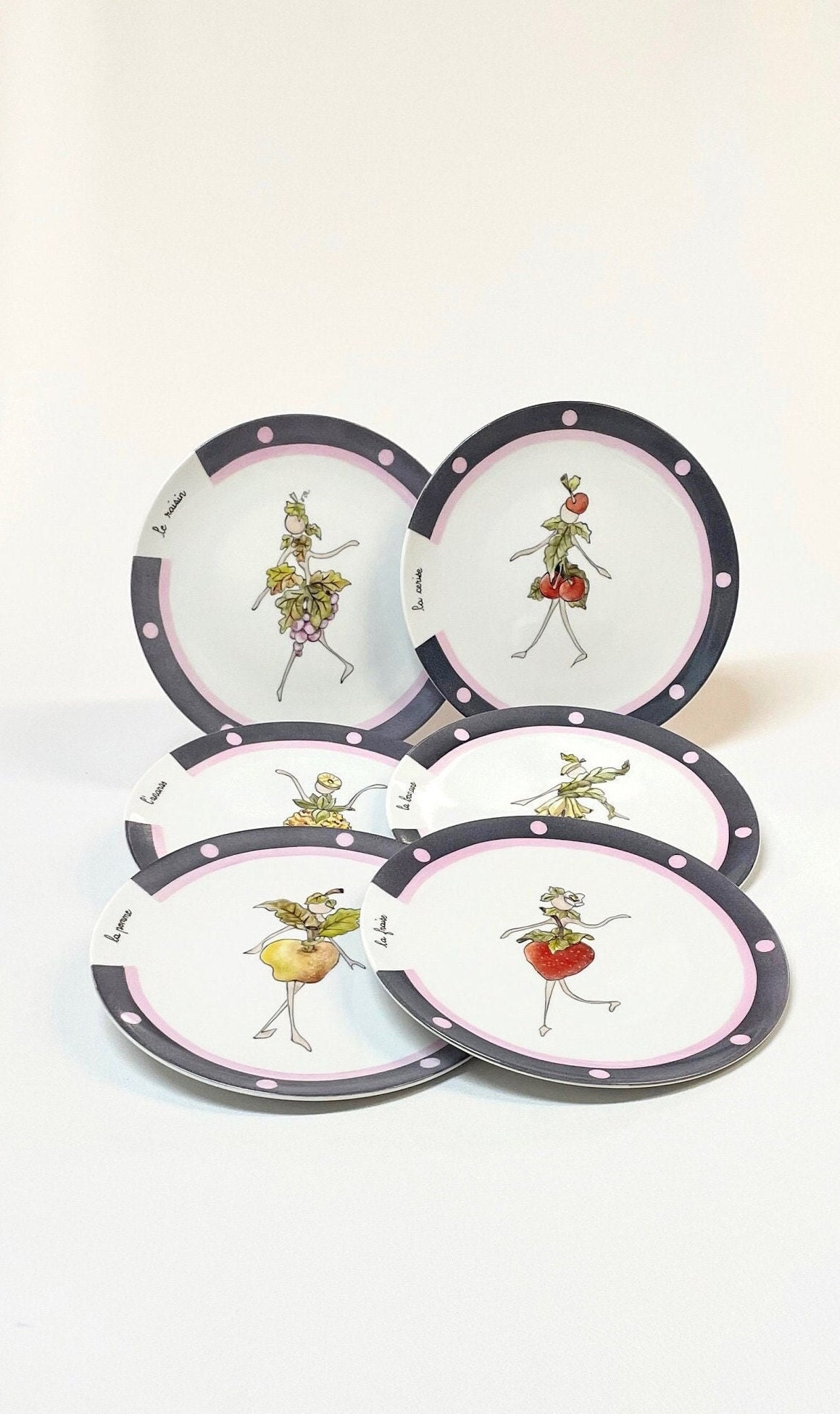 Service d'assiettes à Dessert en Porcelaine Peinte La Main - Décor de Frutti