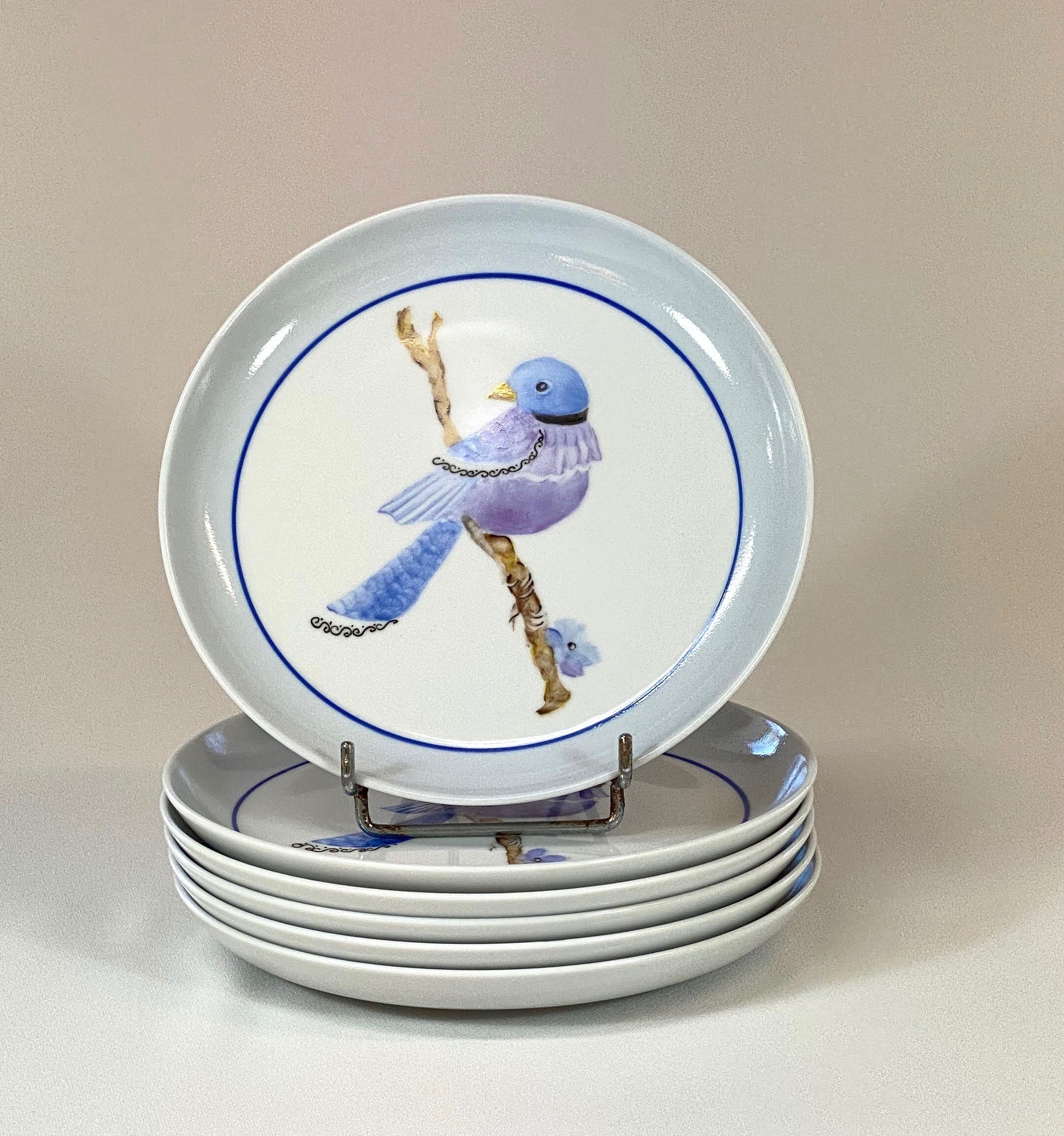 Service d'assiettes à Dessert - Décor d'oiseau Bleu