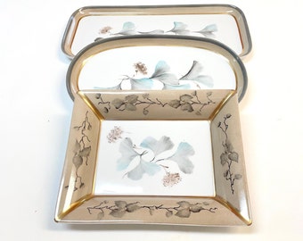 Hand-painted porcelain table service complement - gingko leaf decoration