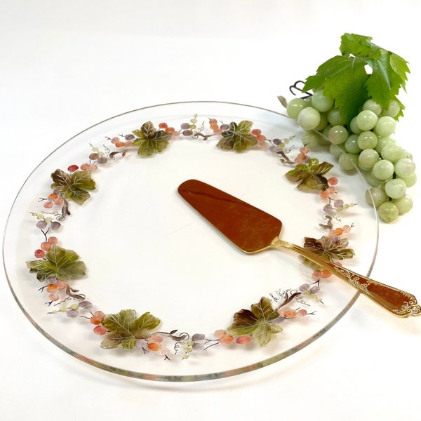 Assiette en verre transparent peinte à la main - décor de vigne