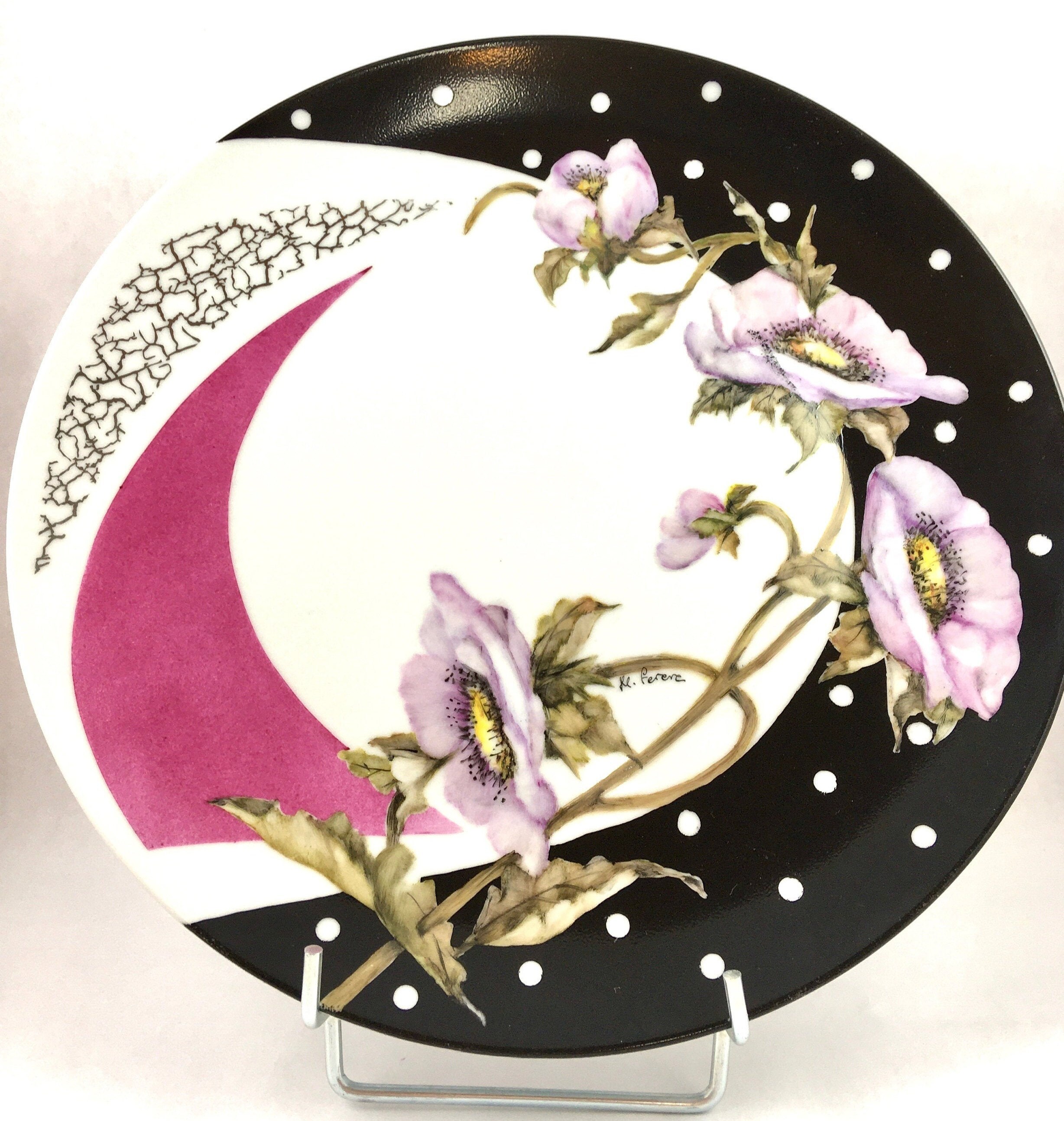 Assiette Décorative Peinte à La Main - Décor Floral Idée Cadeau Personnalisable