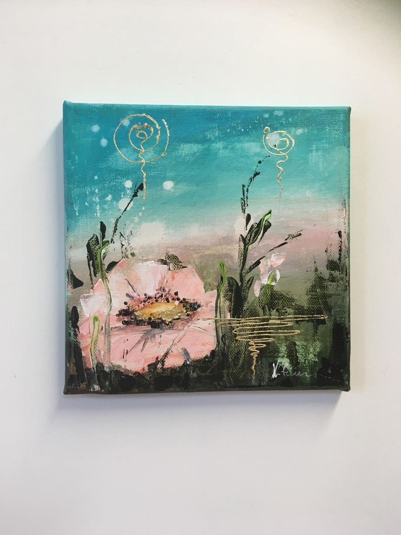 Tableau Peinture Acrylique Moderne Decor Floral Rose Etsy