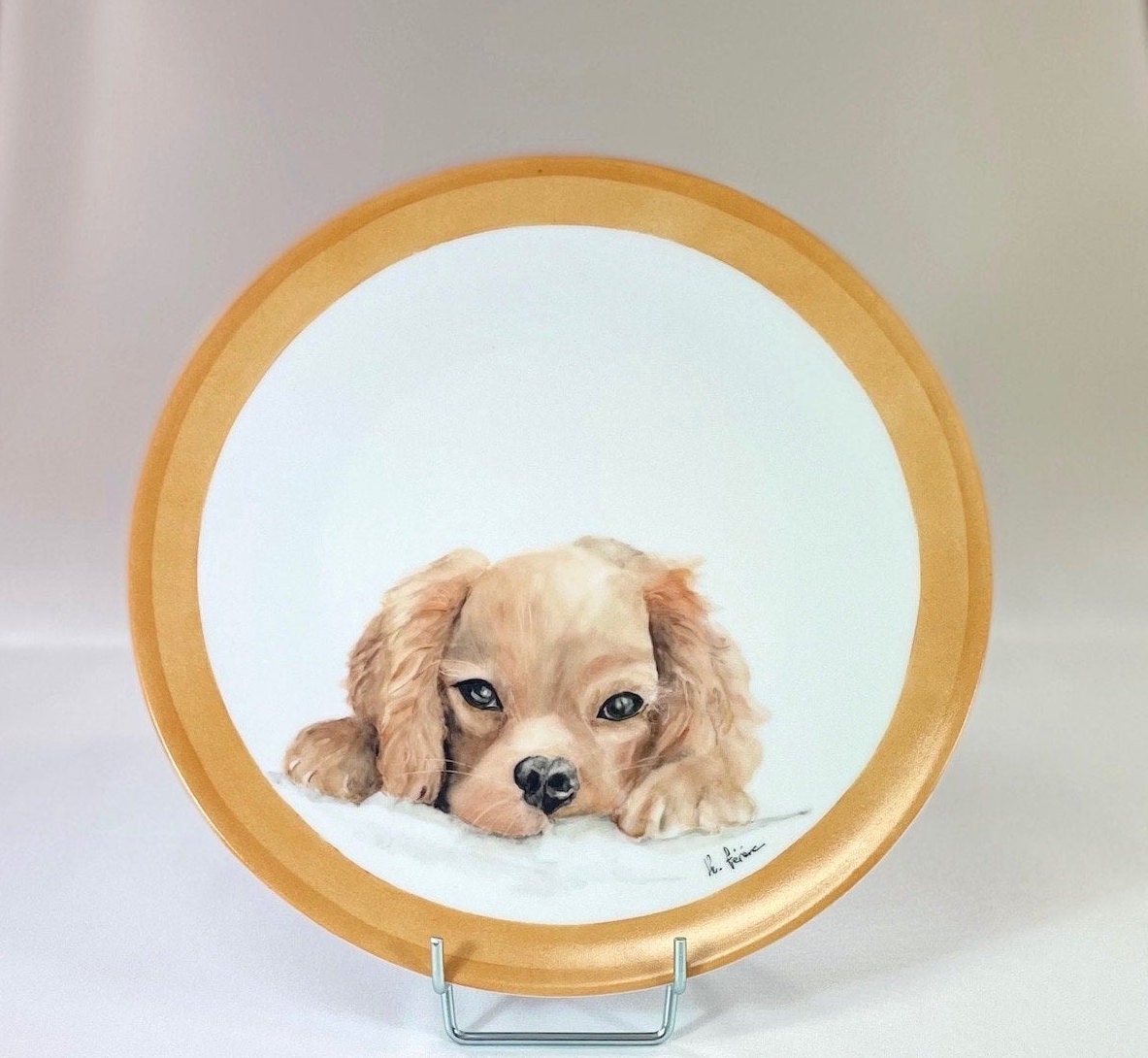 Assiette en Porcelaine Peinte à La Main - Décor de Petit Chien