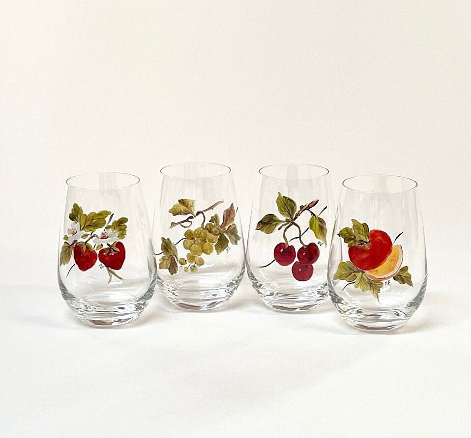 Duo de Verres Peints à La Main - Décor Fruits
