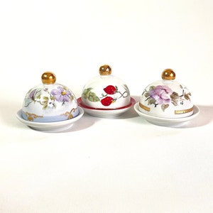 Small round hand painted porcelain butter dish