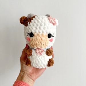 Crochet Cute Baby Cow/Amigurumi Cow Plushie/Brown White Pink Stuffed Cow/Hand Crocheted Baby Calf Doll/Desk Shelf Table Cow Decor/Kawaii Cow