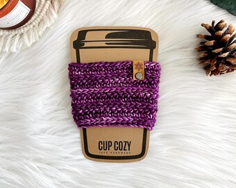 Crochet Merino Wool Cup Cozy with Suede Snowflake Tag
